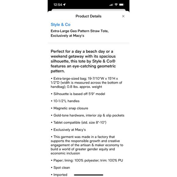 Style & Co. Extra-Large Geo Pattern Straw Tote - Picture 4 of 4